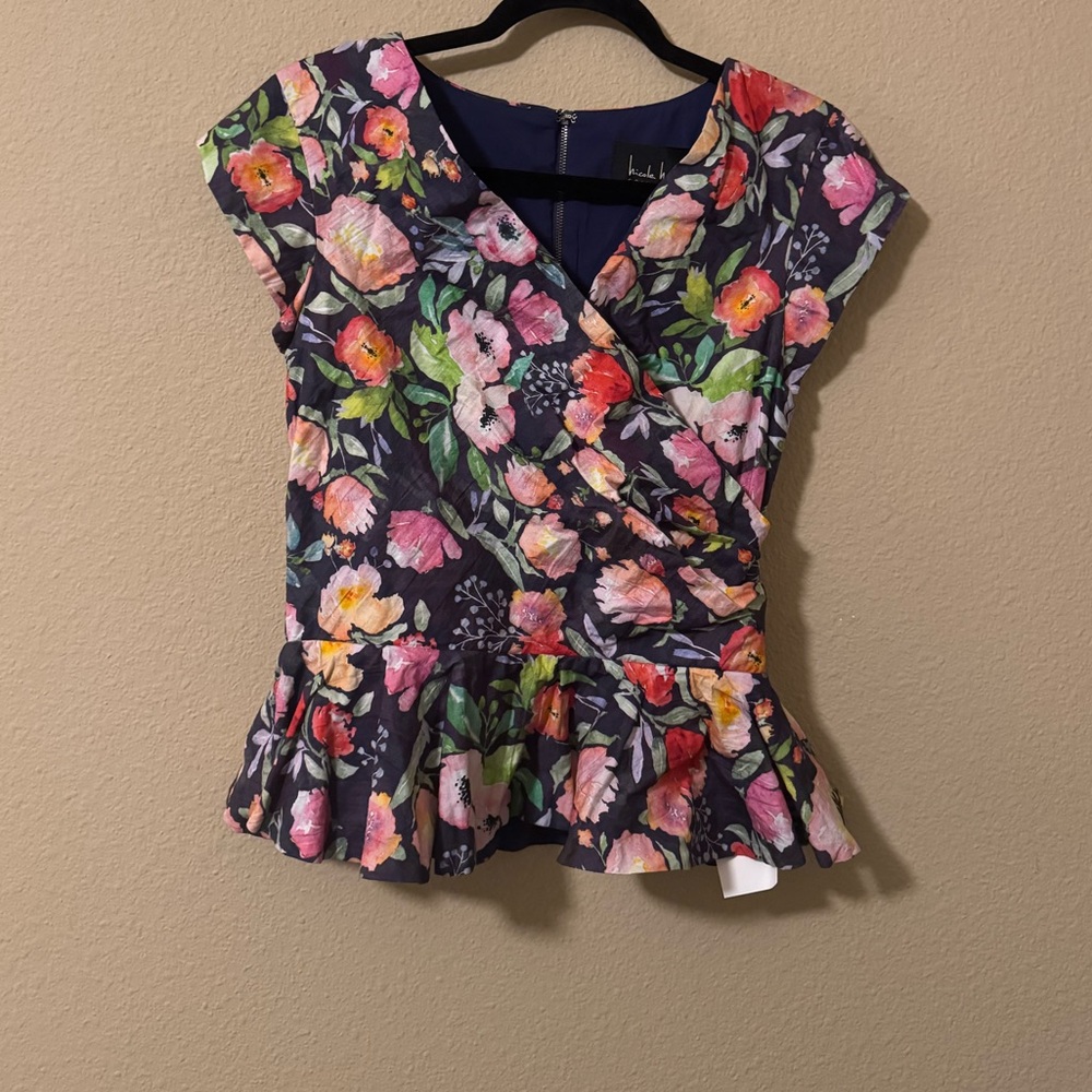 Nicole Miller Multicolor floral wrap blouse top
